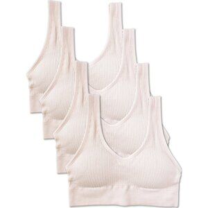 Kalon 4 Pack Ribbed Bralette Crop Top Comfort Lounge Bra 1041 Iv. Blush XXS-XXL